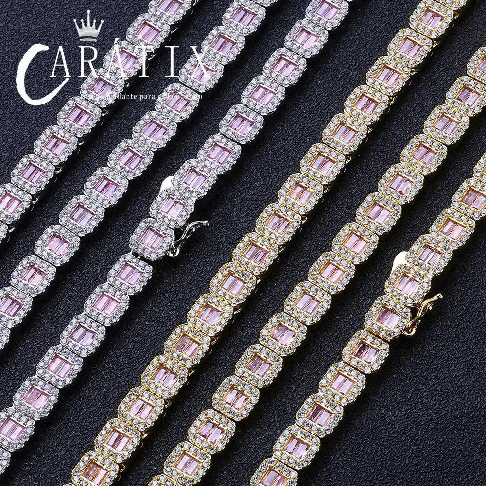 CARÁTIX Dainty Pink CZ Cluster Tennis Necklace – Clear Rectangle Cubic Zirconia Chain Jewelry for Women - CaratixJewelry